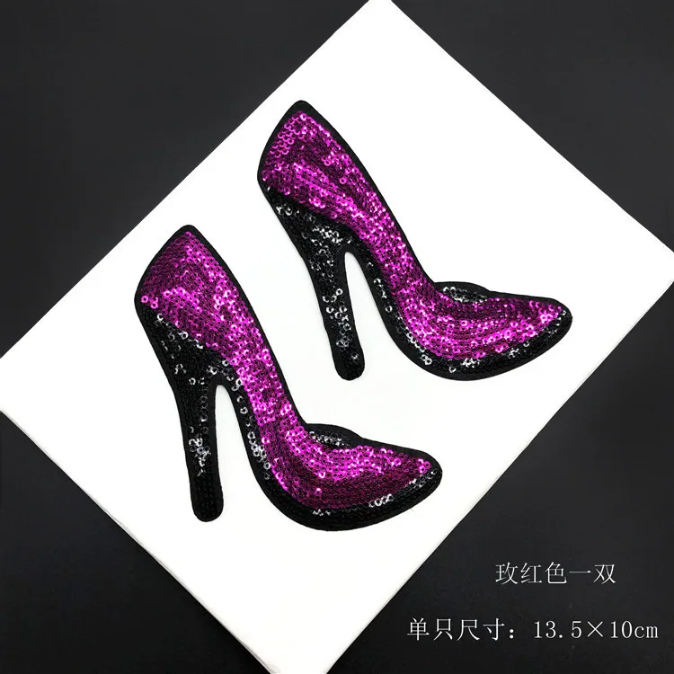 

1Pair(2Pieces) 13.5cm*10cm Sequins Embroidery Cloth Paste Clothes Decoration Back Gum High Heels Patch Bag Repair Subsidy Cloth