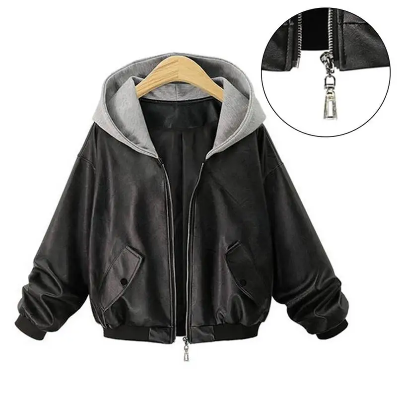 Осень 2018 г. Женский черный тонкий прохладный леди куртка из искусственной кожи