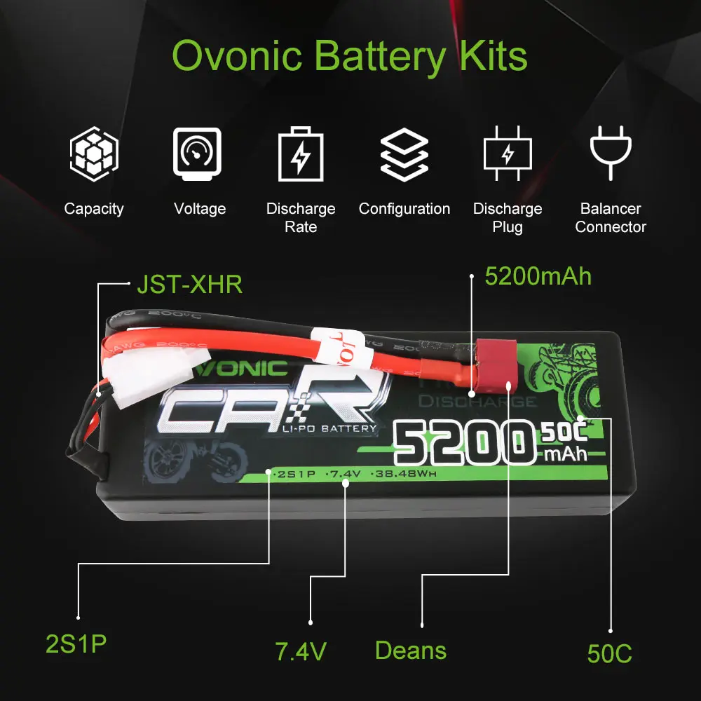 Аккумуляторная батарея 2P ACOVONIC 5200 мАч 7 4 В LiPo 2S1P 50C жесткий корпус Deans Plug для ARRMA 1/8 1/10