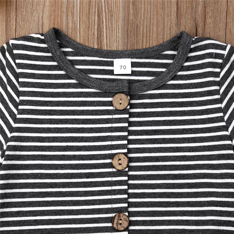 0-24M Gray Striped Baby Rompers New Born Clothes Short Sleeve Girls Romper Button Buckle Boys Jumpsuits Toddler Suits | Детская одежда