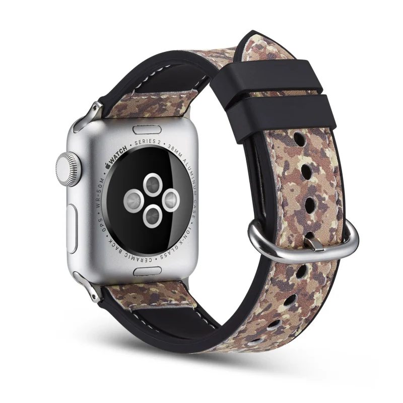 Модный ремешок для наручных часов для часов Apple Watch 5 4 3 2 1 серия специальный ремешок из натуральной кожи Камуфляж силикагель ремешок для часов