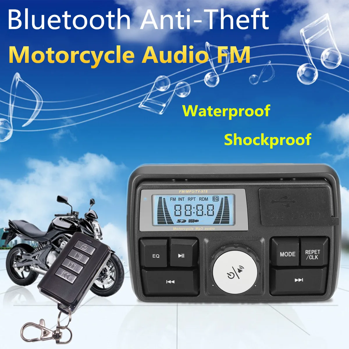 Автомагнитола мотоциклетная с поддержкой MP3 bluetooth USB/SD/TF|Защита от кражи| |