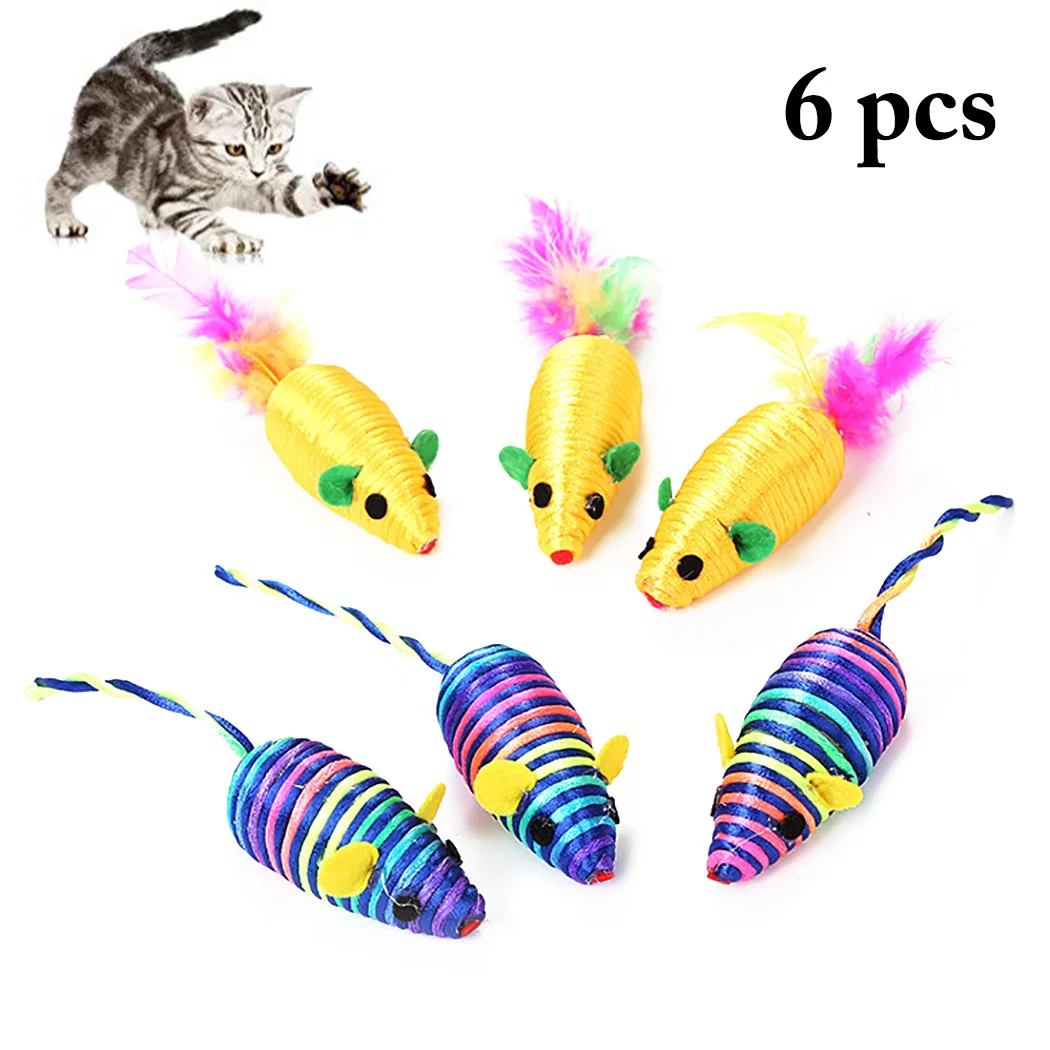 

6 pcs Cat toys False Mouse Pet Cat Toys Mini Funny Playing Toys For Cats with Colorful Feather Mouse Training Interactive Toys