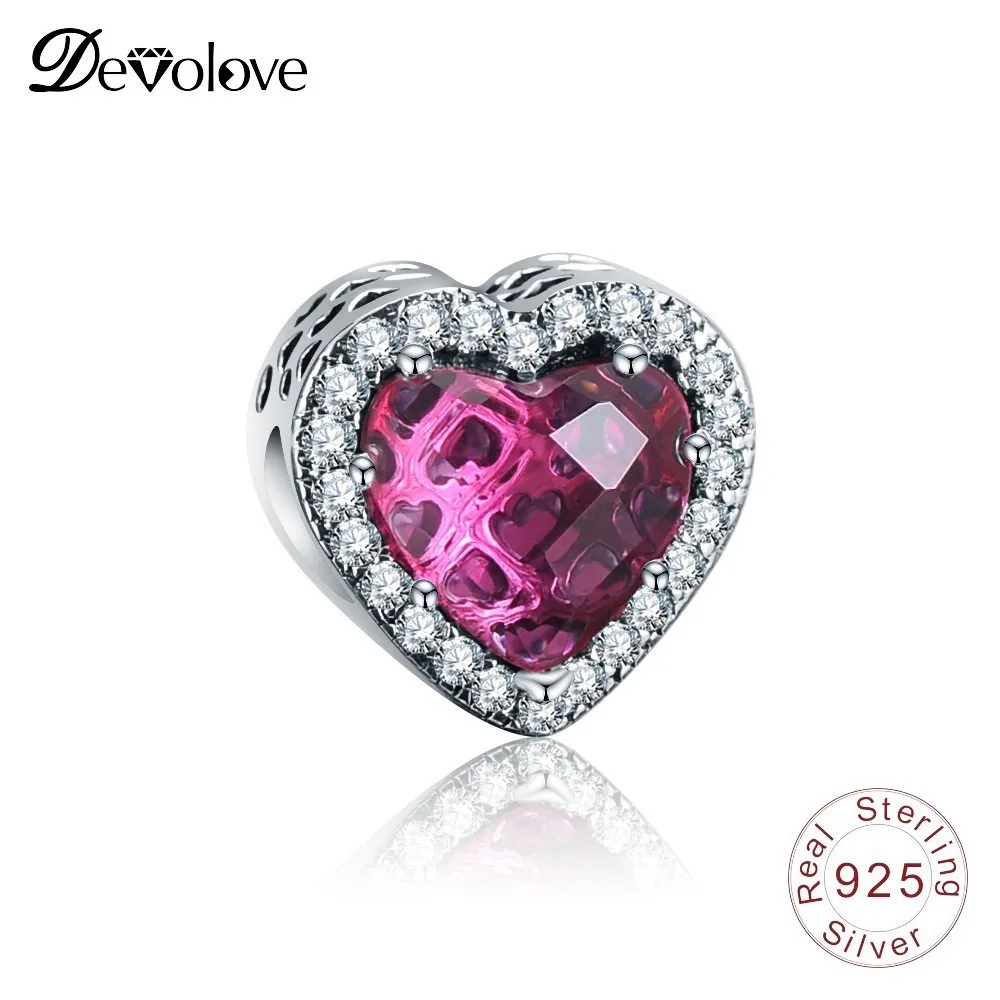 DEVOLOVE 100% стерлингового серебра 925 цветок сердце Шарм для браслета Pandora шарм