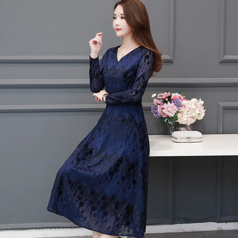 Новый размера плюс 2019 Весна денские платья платье с длинными рукавами Тонкий