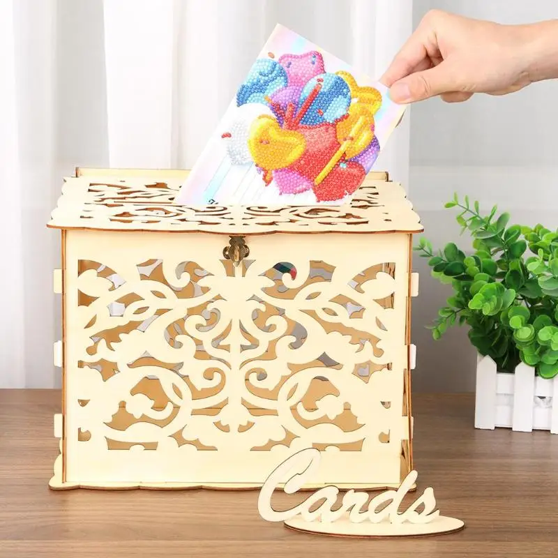 Полый резной деревянный DIY Свадебный декор принадлежности для Карт Коробка денег