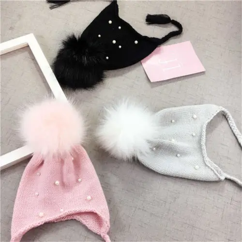 Fashion Beautiful Newborn Baby Girl Boy Lovely Cute Fur Pom Bobble Cap Winter Knit Crochet Hairball Beanie Hat | Детская одежда и