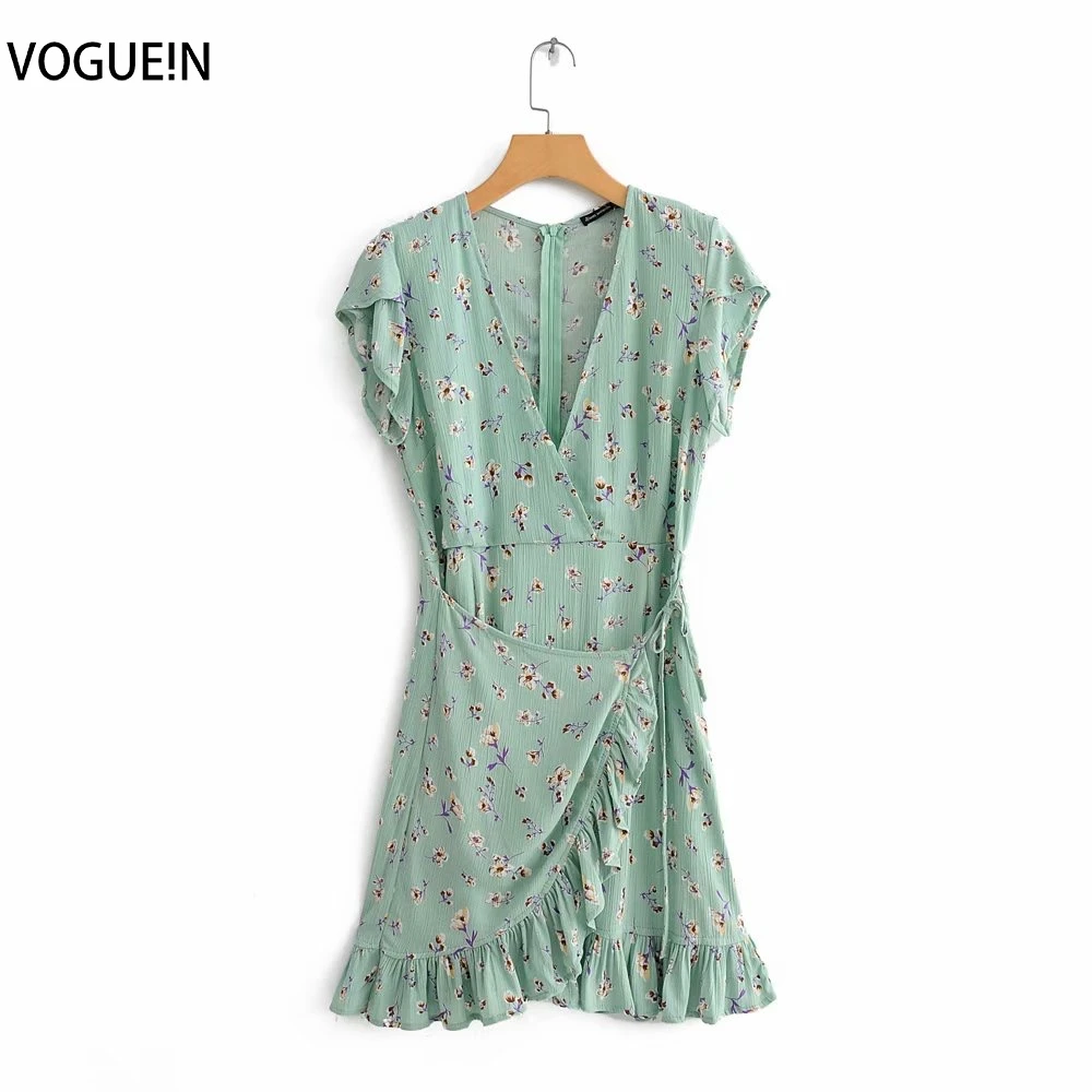 Женское винтажное мини платье VOGUEIN с v образным вырезом и цветочным принтом