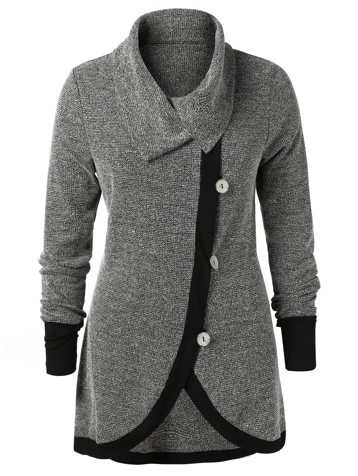 Wipalo Plus Size Contrast Trim Marled High Low Knitwear Buttons Knit Top Autumn Turn-Down Collar Pullovers Casual Women Sweaters | Женская