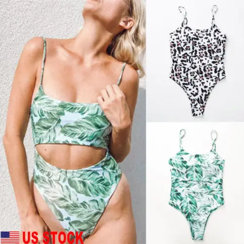 US Women Leopard Backless Sexy Push Up One-piece Solid Triangle Summer Swimwear | Спорт и развлечения