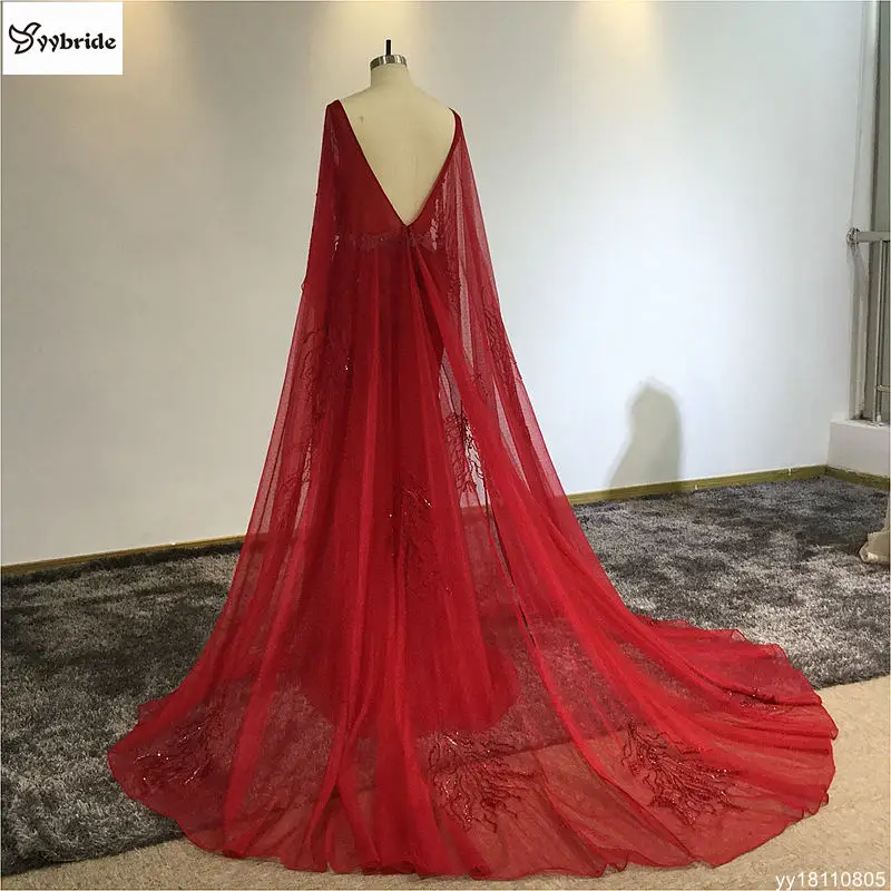 YYbride Новые Вечерние платья из красного винного тюля с кристаллами длинные