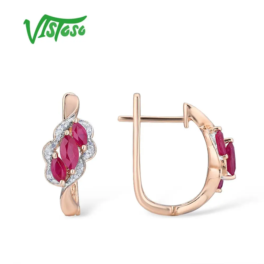 VISTOSO 14 K 585 розовое золото в форме цветов серьги для женщин Гламурные изумрудные