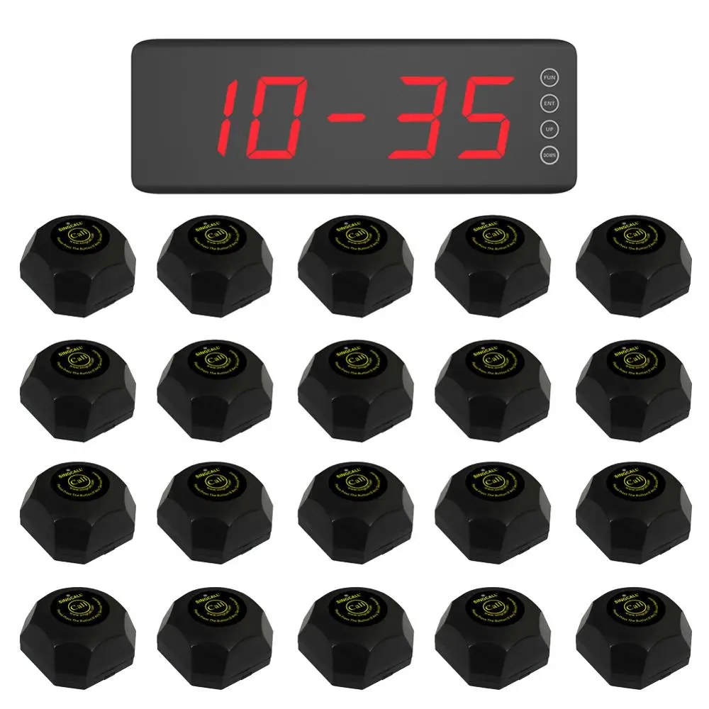 

SINGCALL Wireless Waiter Servicing System, 20pcs Black Color Buttons APE560 and One Fixed Screen Receiver SC-R50