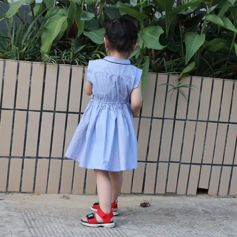 shirt style striped dress age for 2 -8 yrs little girls sleevless summer clothes cute princess costume baby chiffon frocks | Детская