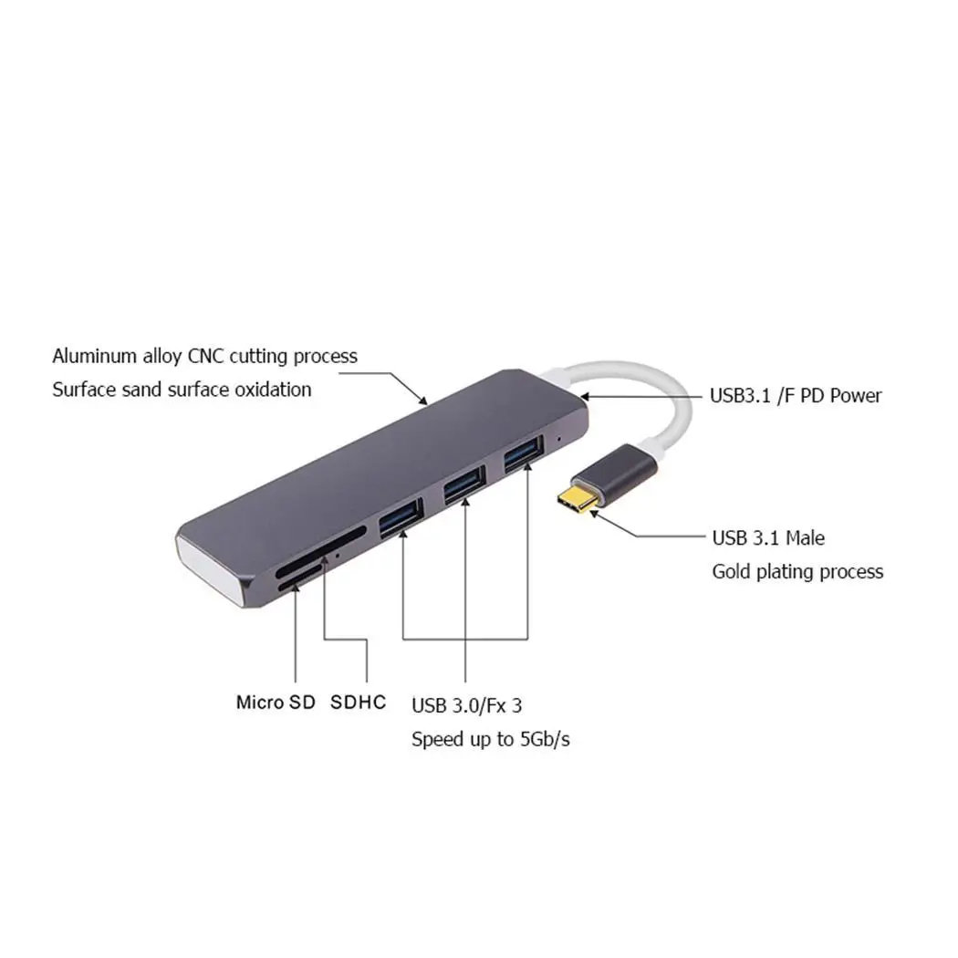 Type C концентратор USB к USB3.0 Micro TF серый SD 15 см/5 9 дюйма кард ридер адаптер