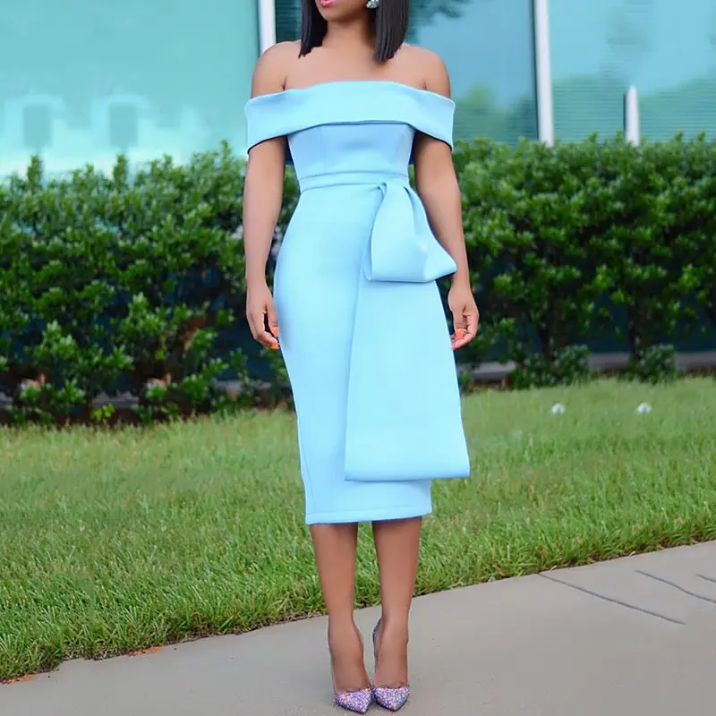 Элегантное синее облегающее платье для женщин 2019 с открытыми плечами работы на