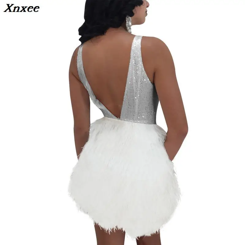 

sexy patchwork sequin backless fringe dress club vestidos curto mini short sundress fashionable dresses vestidos jurken new