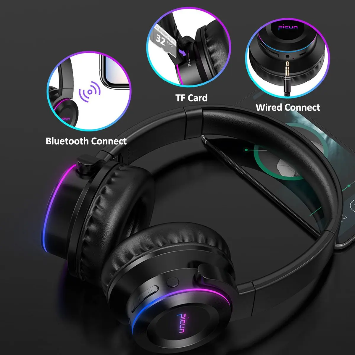 Беспроводные bluetooth наушники гарнитура со светодиодной вставкой сенсорное