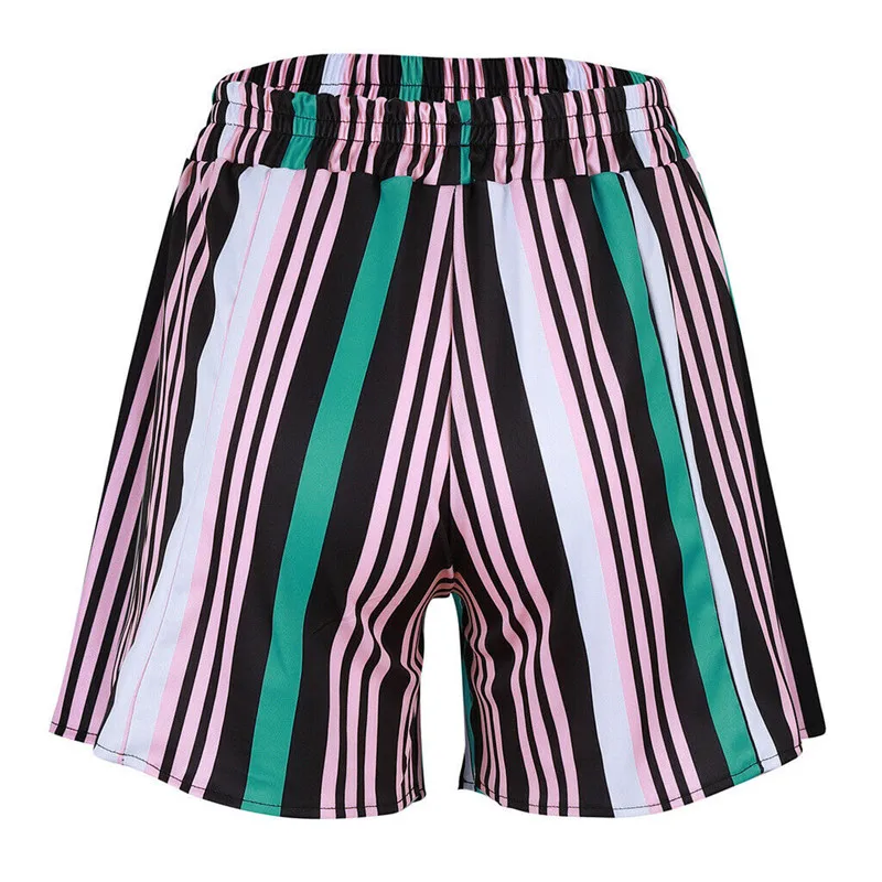 

2019 New Women Summer multicolor Stripe Mini Trousers summer loose casual High Waist Shorts Beach Hot Flare Shorts