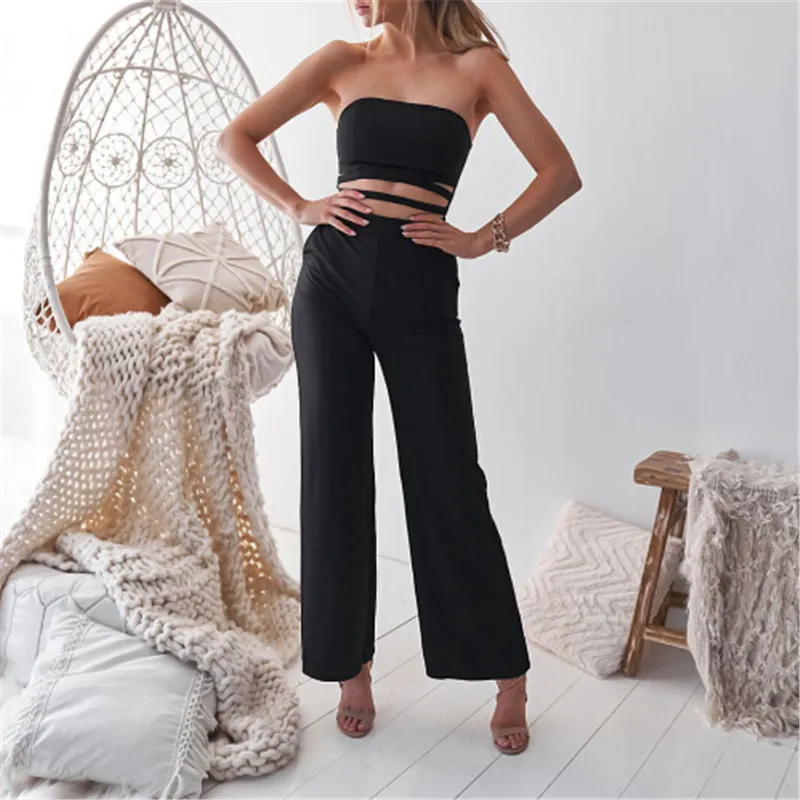 

Hot Sale Women Wrapped Chest Jumpsuit Solid Color Playsuit Clubwear Bodycon Ladies Evening Party Long Jumpsuit Romper Trousers
