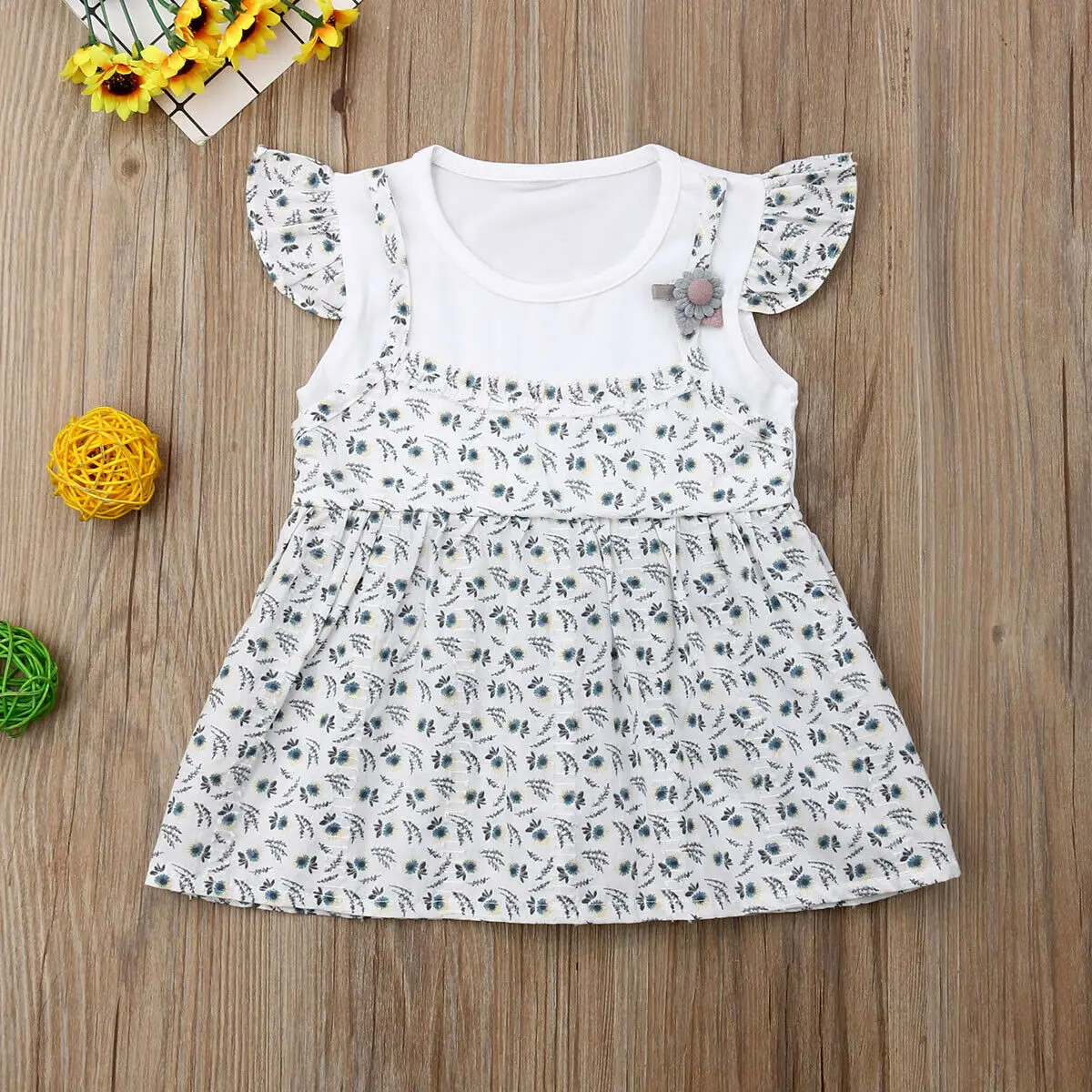 2019 Emmababy Kids Baby Girls Bat Sleeve Floral Print Princess Party Tutu Mini Dresses Sunsuit Summer Cotton Clothes 6M-4T | Детская
