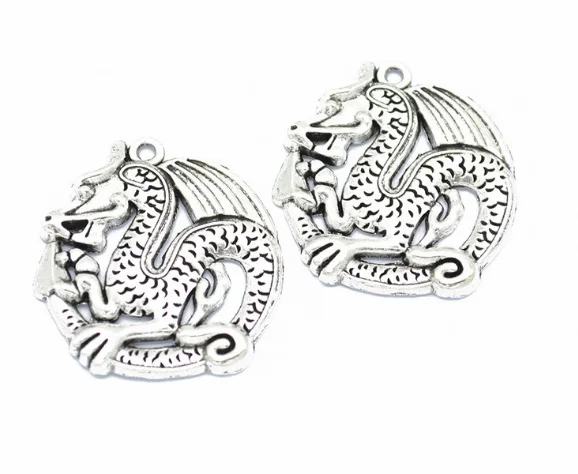 40 шт. изысканные подвески Shenlong Dragon Подвески 35*31 мм античный серебряный сплав