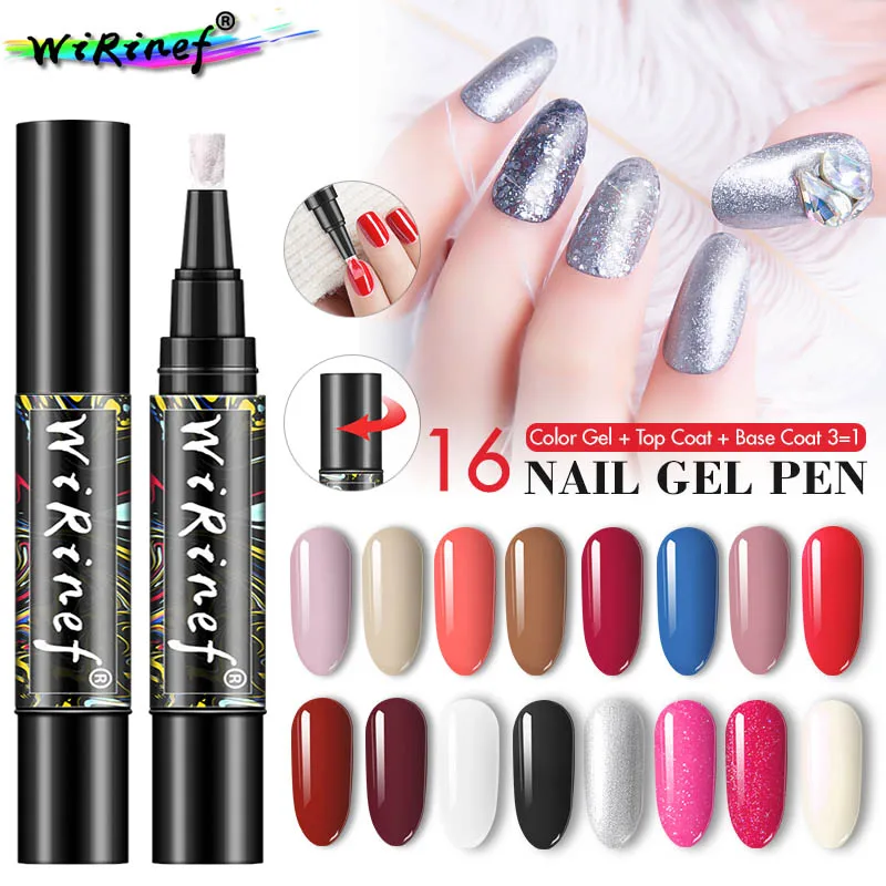 

WiRinef Newest One Step Nail Art Gel Polish Hybrid 3 In 1 Gel Nail Varnish Pen Easy To Use UV Gel Lacquer Not Need Base Top Coat