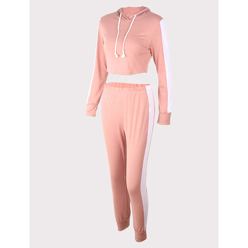 Women Tracksuit Hoodies long sleeves Crop Top Sweatshirt and Side Stripe Pants Hooded 2 Pieces Sets Suits Female | Женская одежда