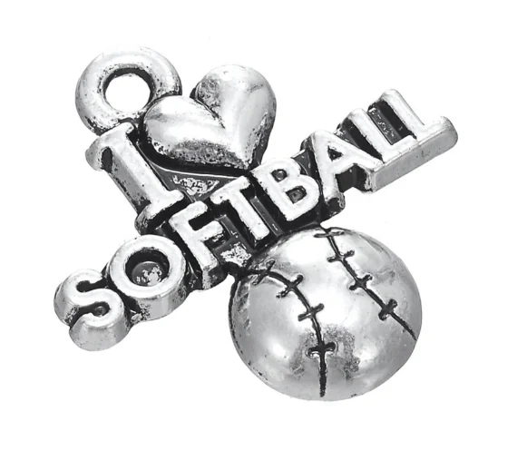 50 шт. изысканные подвески с надписью I LOVE SOFTBALL тибетское серебро 19 5*20 5 мм