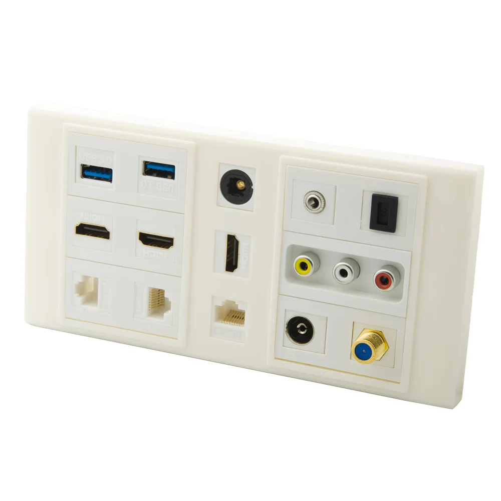 Двойная 86 Волшебная настенная пластина с HDMI USB CAT6 RJ45 Toslink 3RCA AV 3 5 мм аудио SC