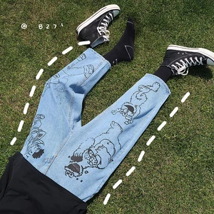 2020 мужские синие повседневные брюки с мультяшным принтом, мешковатые мужские классические джинсы-карго с карманами, байкерские джинсовые брюки S-2XL