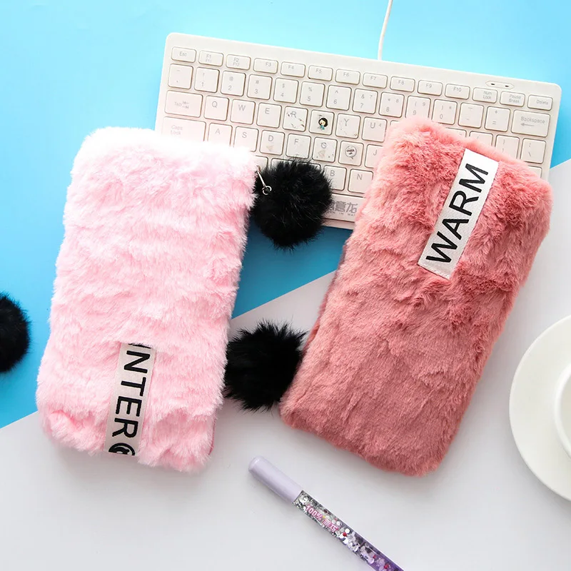 Пенал для девочек Kawaii плюшевый пенал сумка милый большой емкости школьные