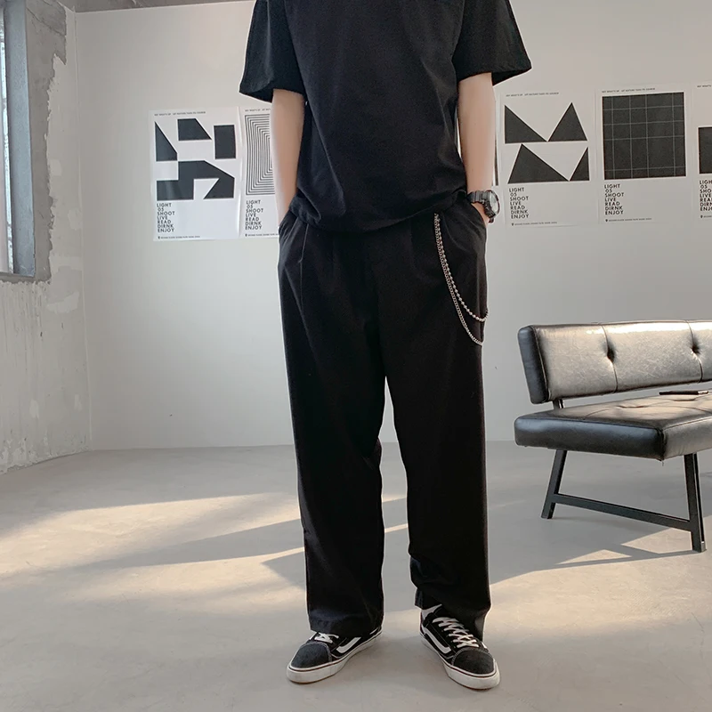 2019 Men's Western-style Trousers Wide Leg Pants Leisure Male Suit Loose Chain Decoration Black Color Casual M-2XL |
