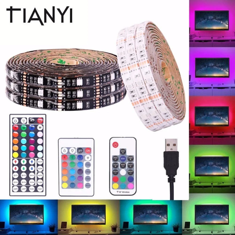 RGB Светодиодная лента Водонепроницаемая 5050 DC 5V USB Гибкая неоновая с дистанционным