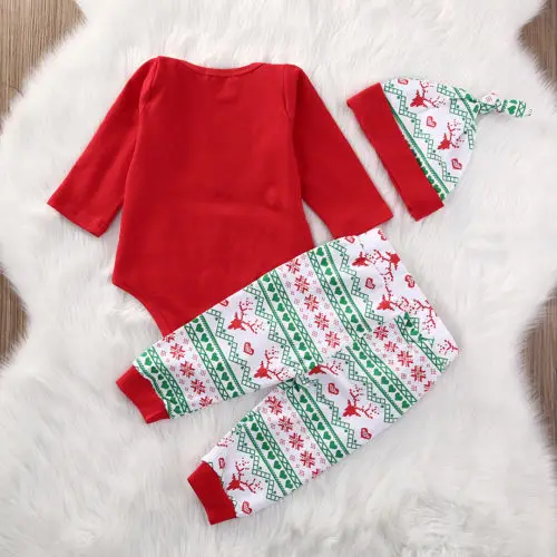 My First Christmas 3PCS Cute Baby Boys Girls Xmas Red Romper Tops Long Sleeve Pants Legging Hat Outfit Clothes Sets Hot Sale | Детская