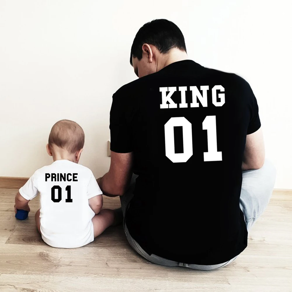 King 01 Prince одинаковая рубашка для папы и сына Летний комбинезон с короткими