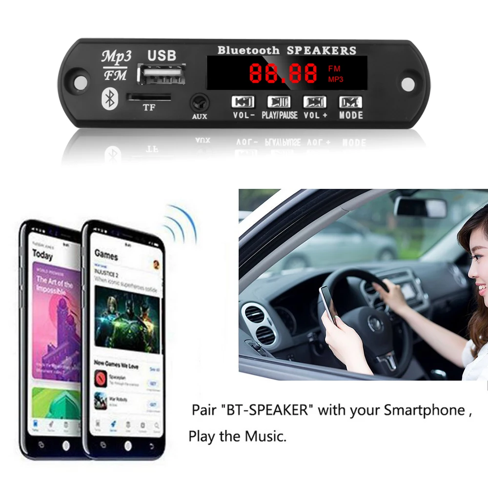 Kebidu 5 в 12 В беспроводной Bluetooth MP3 WMA декодер плата Универсальный аудио модуль