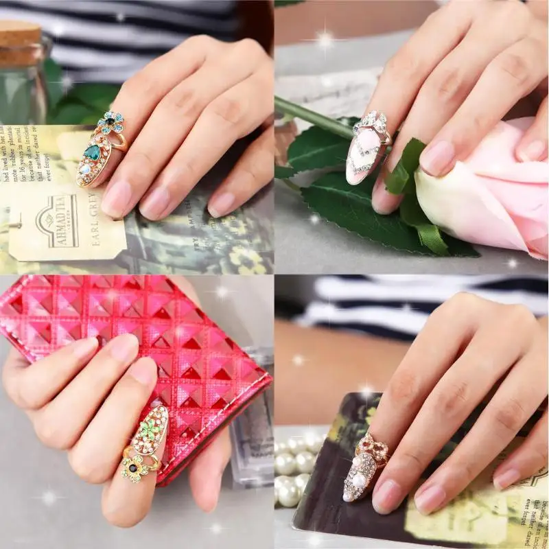 Crystal Finger Nail Art Ring Nails Decoration Crown Rhinestone Jewelry Fake Special Gift | Красота и здоровье