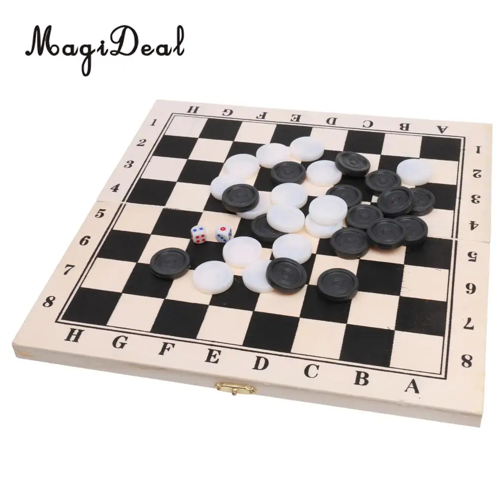 

29.5CM Classic Folding Wooden Draughts Set International Checkers Board Puzzle Game Toys for Family Friend Party Novelty Present