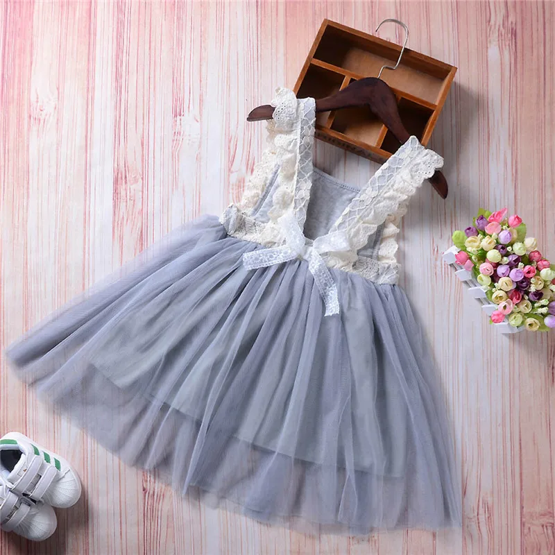 2019 Brand New Toddler Kids Baby Girl Lace Sleeveless Dress Backless Sundress Floral Party Pageant Chiffon Clothes 2-7T | Детская одежда