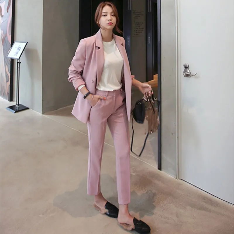 Весенний новый корейский Свободный маленький костюм со штанами однотонный