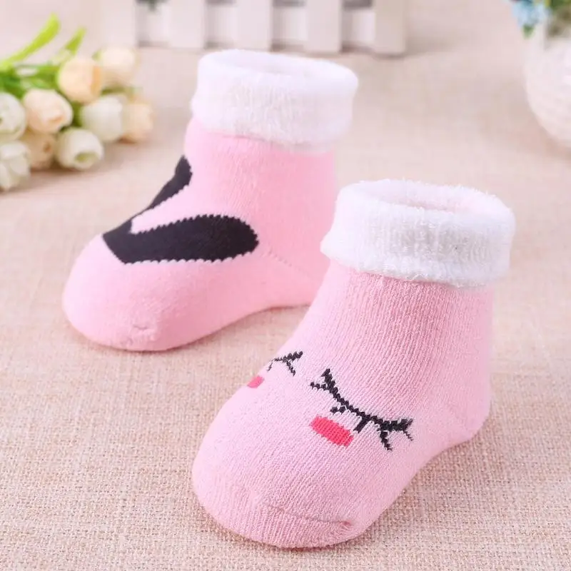 1 Pair Newborn Baby Breathable Cotton Winter Socks Girls Boys Loop Pile Cartoon Soft Warm Anti-skid Home Floor Shoes Gifts | Детская