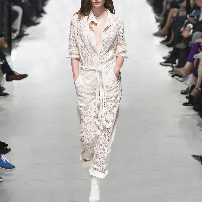 Женский роскошный подиумный комплект из 2 предметов белая кружевная блузка с