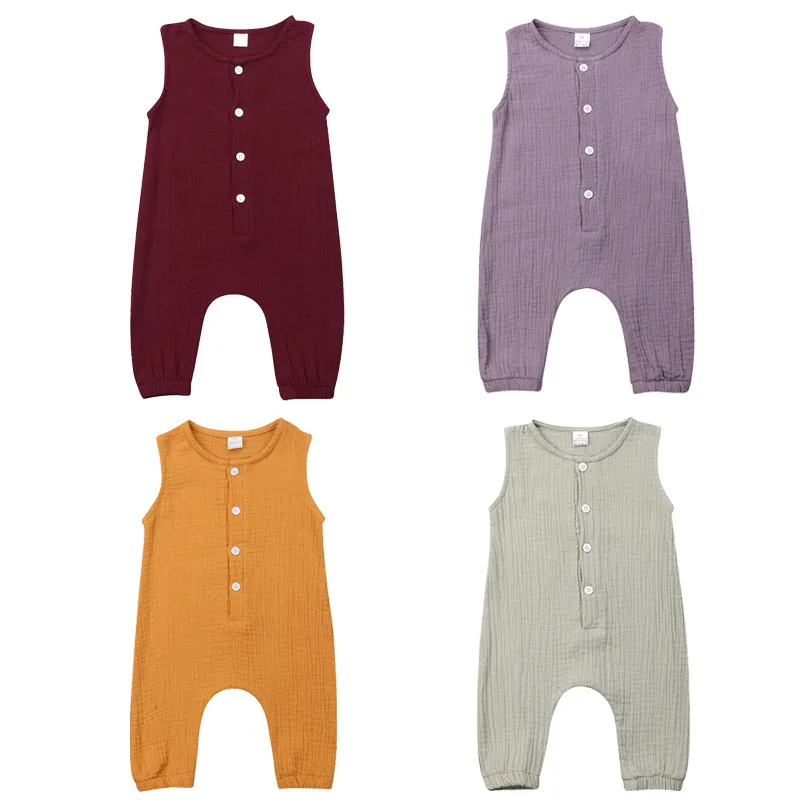 

0-18M Causal Newborn Baby Boy Girl Sleeveless Solid Color Cotton Romper Jumpsuit One Pieces Outfits Summer Clothes