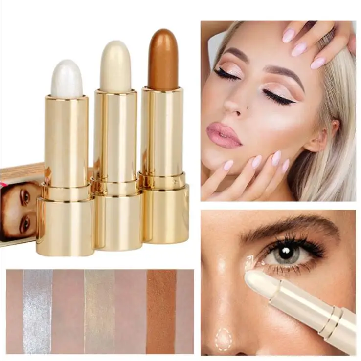3 Colors Face Highlighter Powder Stick Palette Foundation Bronzer Iluminador Maquillaje Shimmer Skin Highlighting Make Up | Красота и