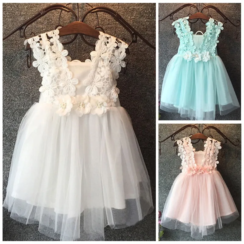 2019 Summer Sleeveless Wedding Girl Flower Dress 2 To 6 Years Old Voile Tutu Floral Strap Dresses Solid Cloth | Детская одежда и