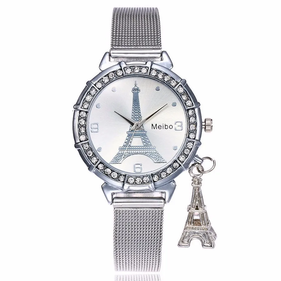 Fashion Women Rose Gold Eiffel Tower Pattern Watch Casual Ladies Stainless Steel Pendant Quartz Relogio Feminino|Женские наручные