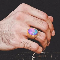 gents oval opal ring in gold stainless steel vintage mens jewellery