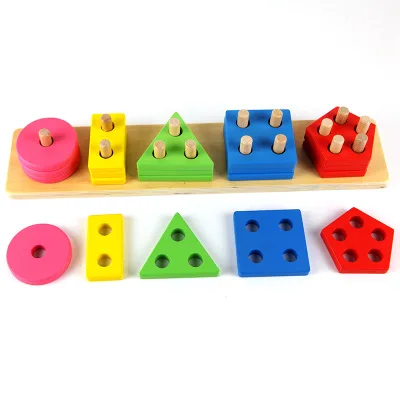 Child Wooden Educational Toys Stacking Blocks Puzzles Shape Color Recognition Geometric Board Birthday Gifts For Kids | Игрушки и хобби