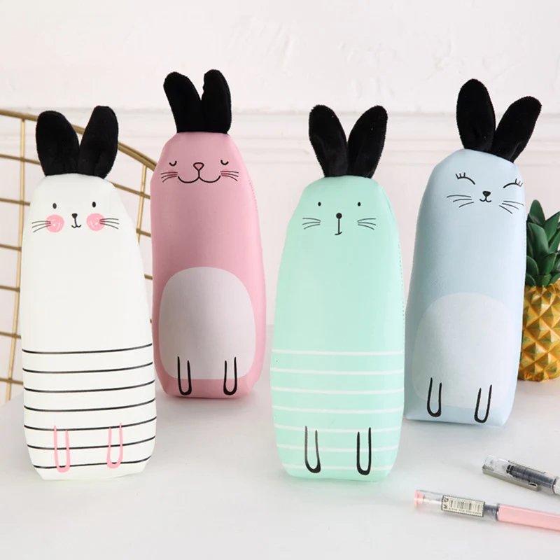 1 шт. Kawaii PU Симпатичный пенал кролик большой ёмкость Pencilcase для обувь девочек